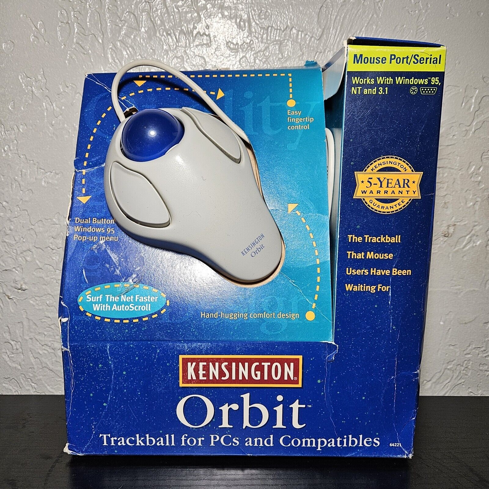 Kensington Orbit Trackball Mouse PORT/SERIAL PC Model 64221 VTG 1997 *Open Box*