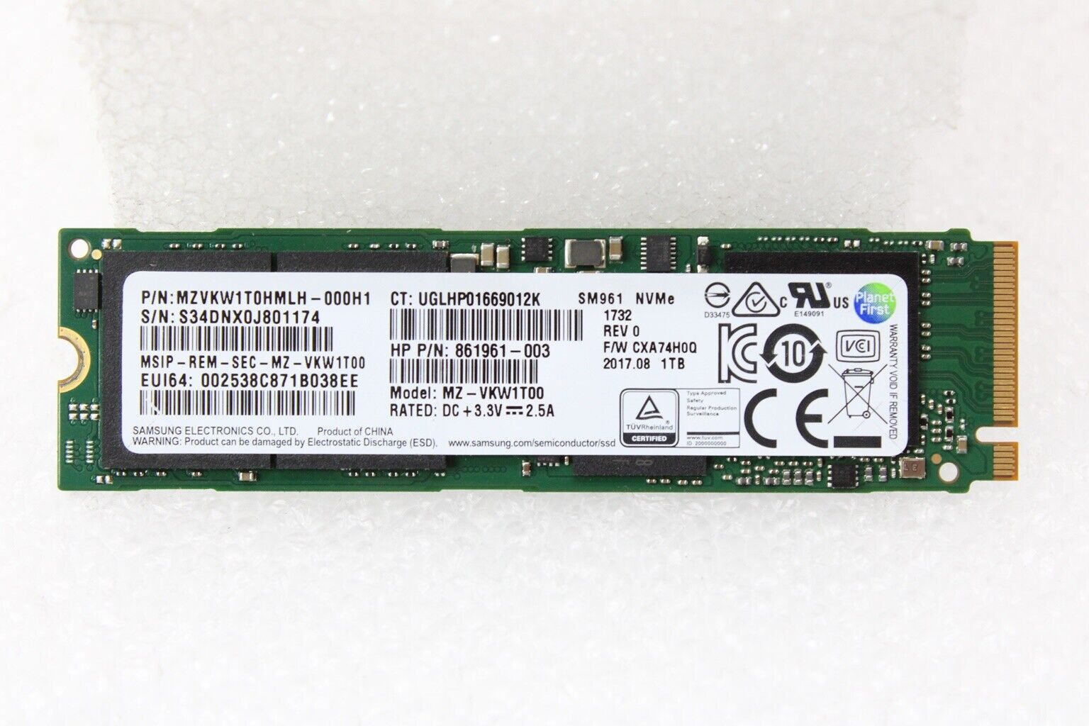 SAMSUNG SM961 SERIES 1TB MLC PCIE 3.0 X4 NVME M.2 2280 INTERNAL SSD | MZ-VKW1T00