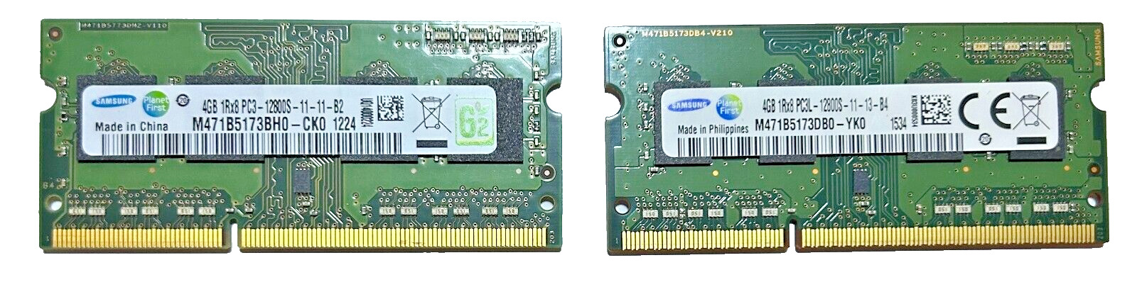 Lot Of Two Samsung 8GB (2x4GB) 1Rx8 PC3L-12800S Laptop Memory RAM