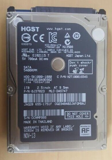 Hard Drive 2.5inch Hard Disk Drive Original Apple HDD Hgst 5400 RPM H2T10001654S