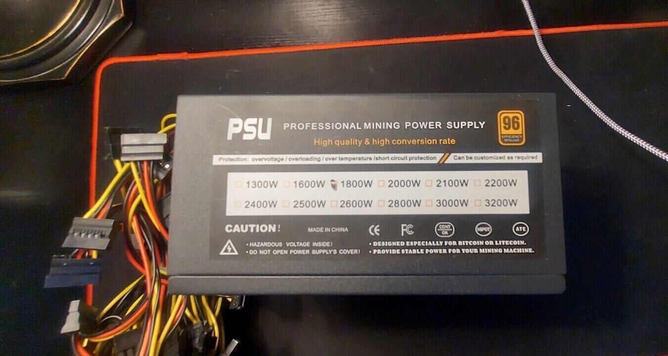 1800W Mining Power Supply Support 8 GPUs GPU Mining Rig - Black
