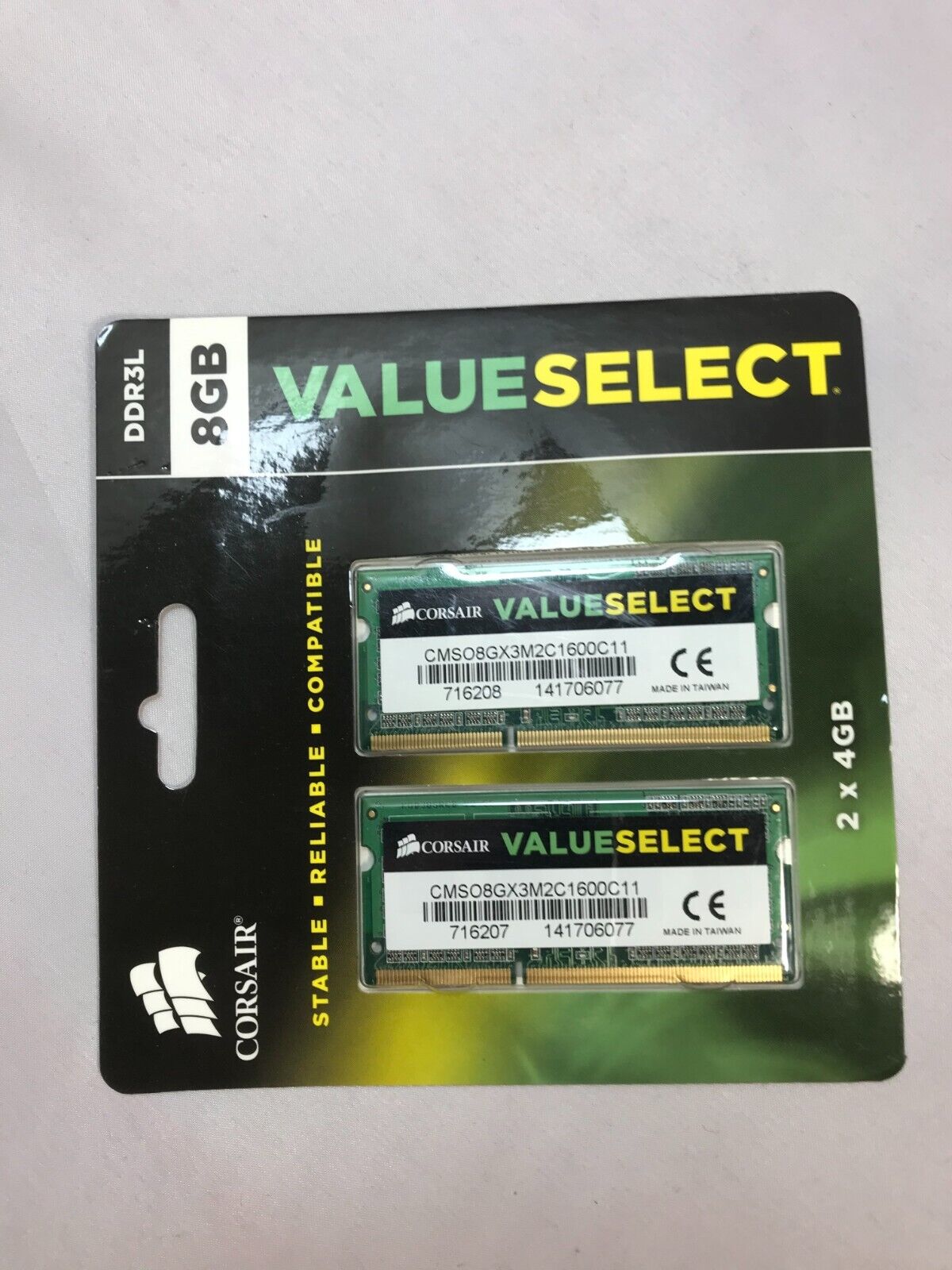 CORSAIR VALUE SELECT DDR3L 8GB KIT: 2x4GB 204-PIN CMSO8GX3M2C1600C11 SO-DIMM