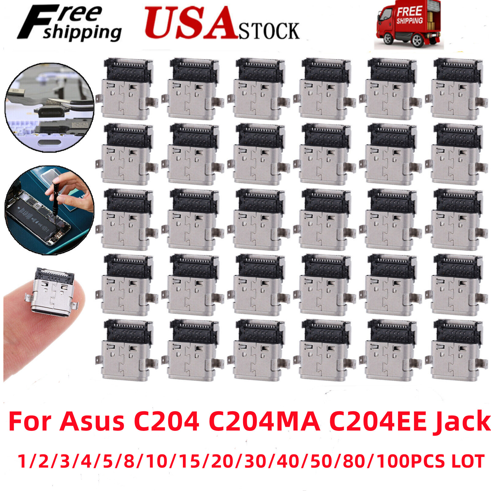 Lot Type-C USB Charging Port DC Power Jack For Asus Chromebook C204 C204MA