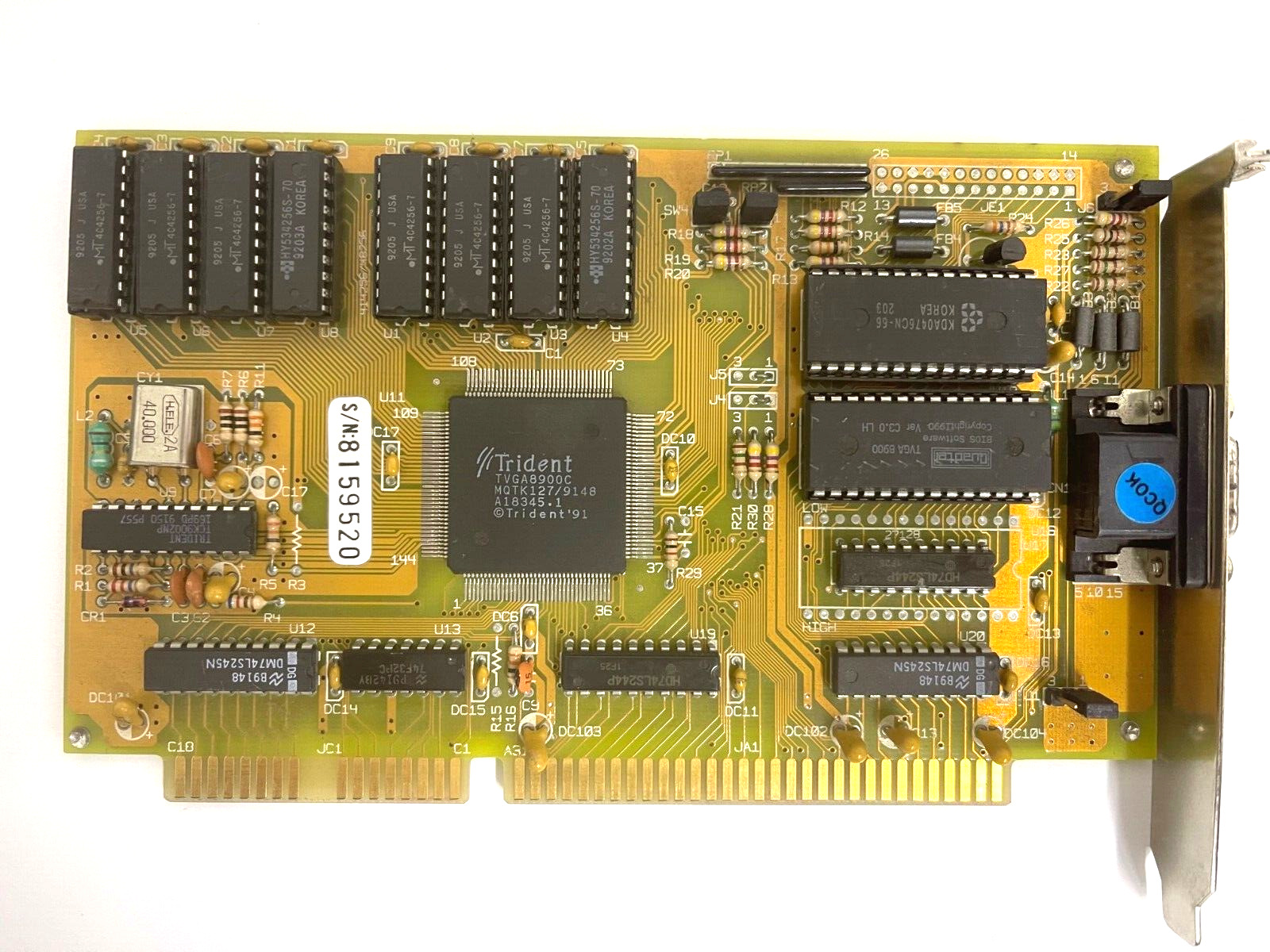VINTAGE 1991 TRIDENT MICROSYSTEMS TVGA8900C 1 MEG ISA VGA CARD MXB160