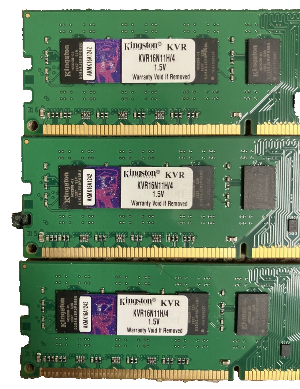 Kingston 12GB (4X3GB) DDR3 Desktop Memory KVR16N11H/4 (Lot of 3)