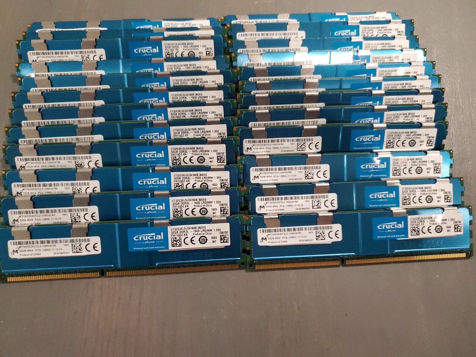 Lot of 8 Crucial RAM 256GB (8x32gb) 4rx4 Pc3L-12800L-11-12-C0