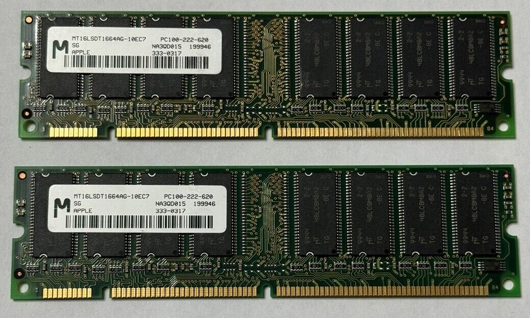 💻 Apple Micron 2X128MB RAM Memory MT16LSDT1664AG-10EC7 PC100-222-620 (333-0317)