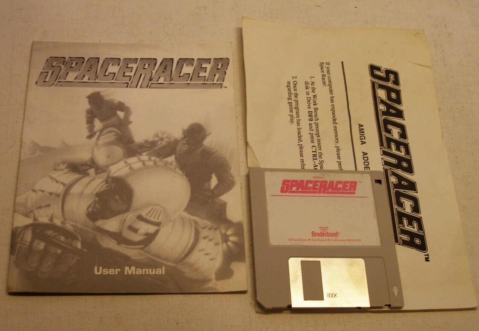 SpaceRacer by Broderbund, Disk and Manual, for Commodore Amiga