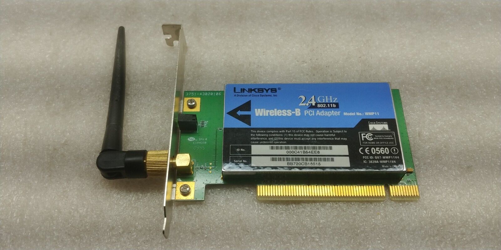 Linksys Wireless-B PCI Adapter Model WMP11 802.11b 2.4 GHZ 11Mbps 