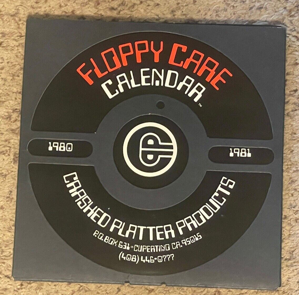 Vintage 1980 Floppy Care Calendar, Crashed Platter Products, Computer Related