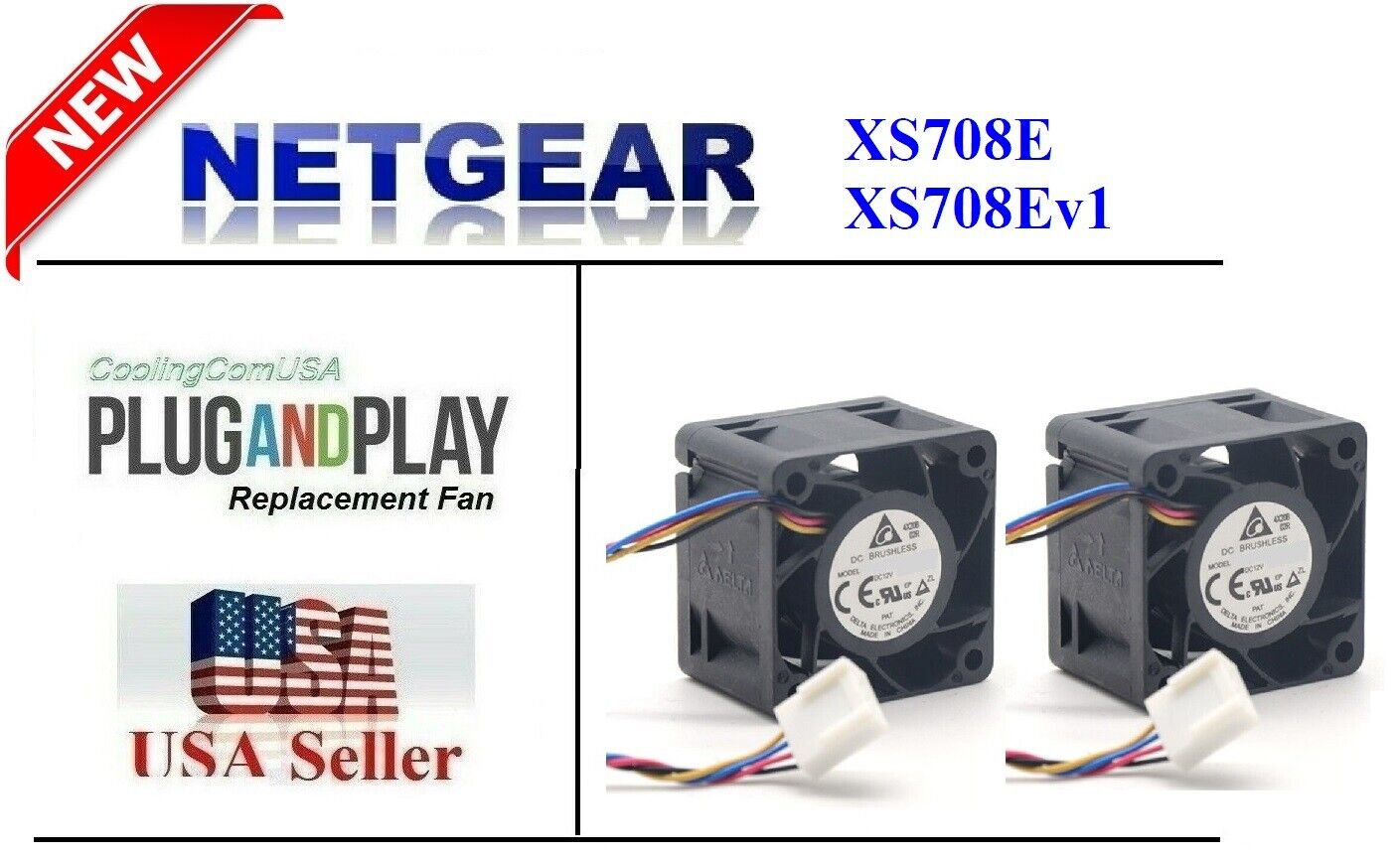 2-Pack New Delta Replacement Fans for Netgear ProSAFE XS708E XS708Ev1