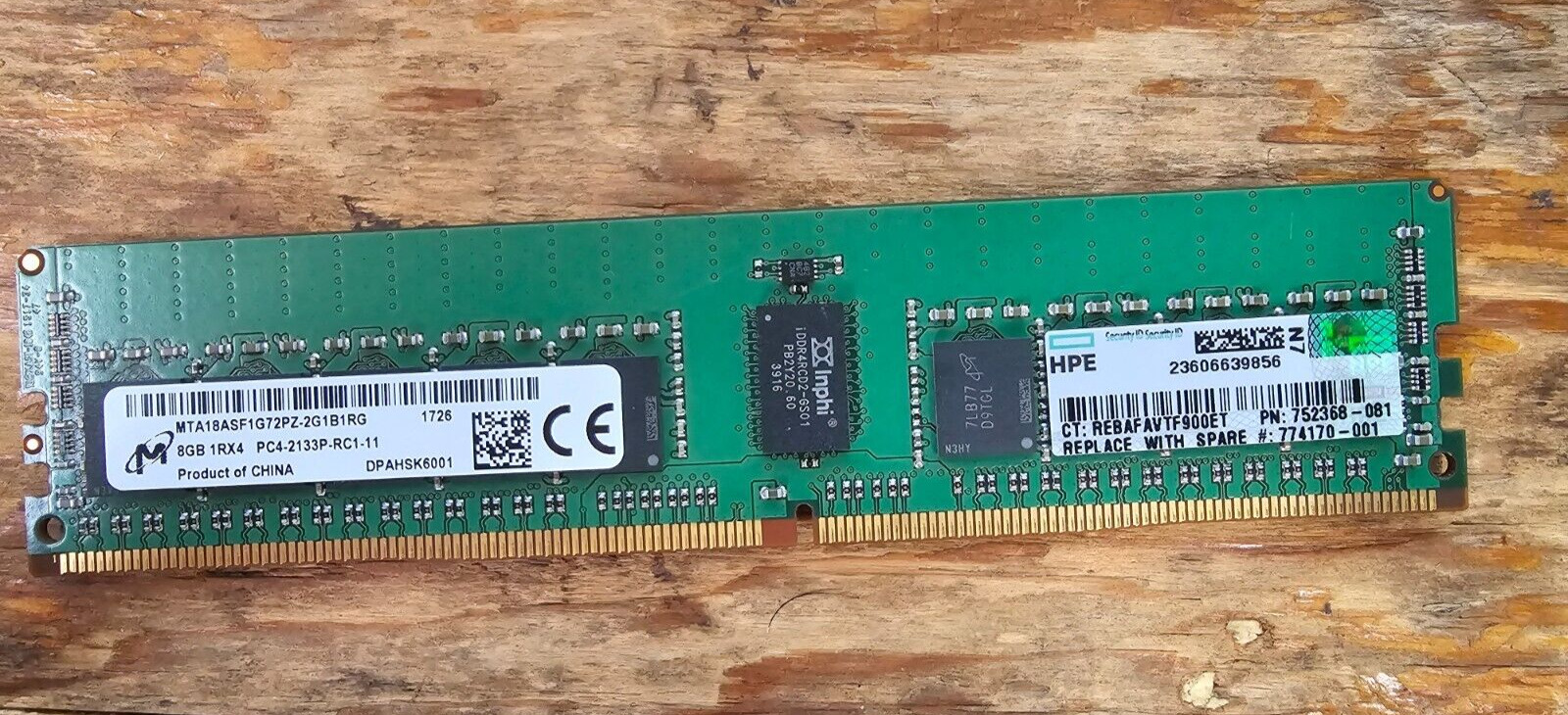 Micron 8GB 1Rx4 PC4 (DDR4) 2133P-RC1-11 MTA18ASF1G72PZ-2G1B1RG 1726