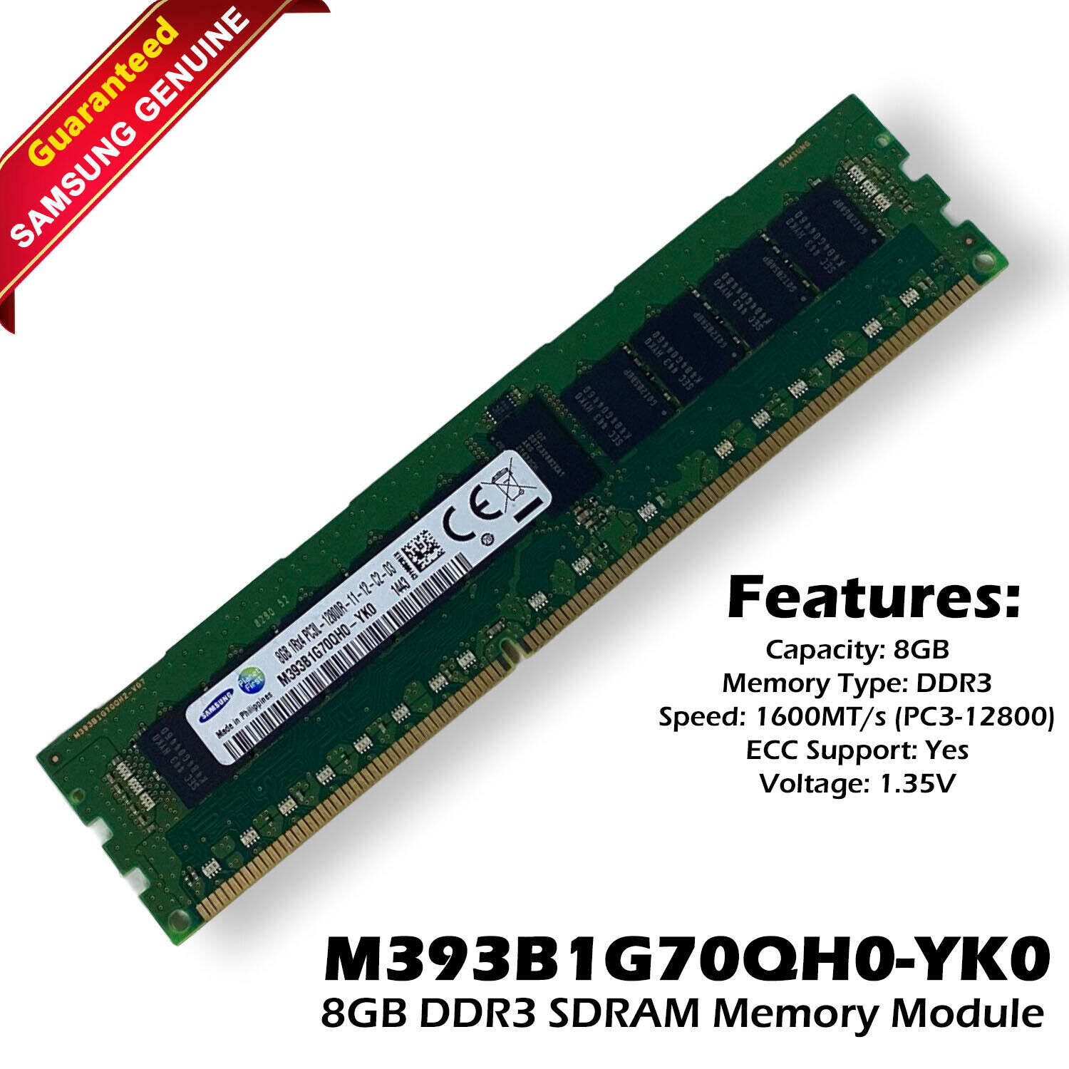 Samsung M393B1G70QH0-YK0 8GB PC3-12800 DDR3-1600MT/s 1RX4 ECC Memory