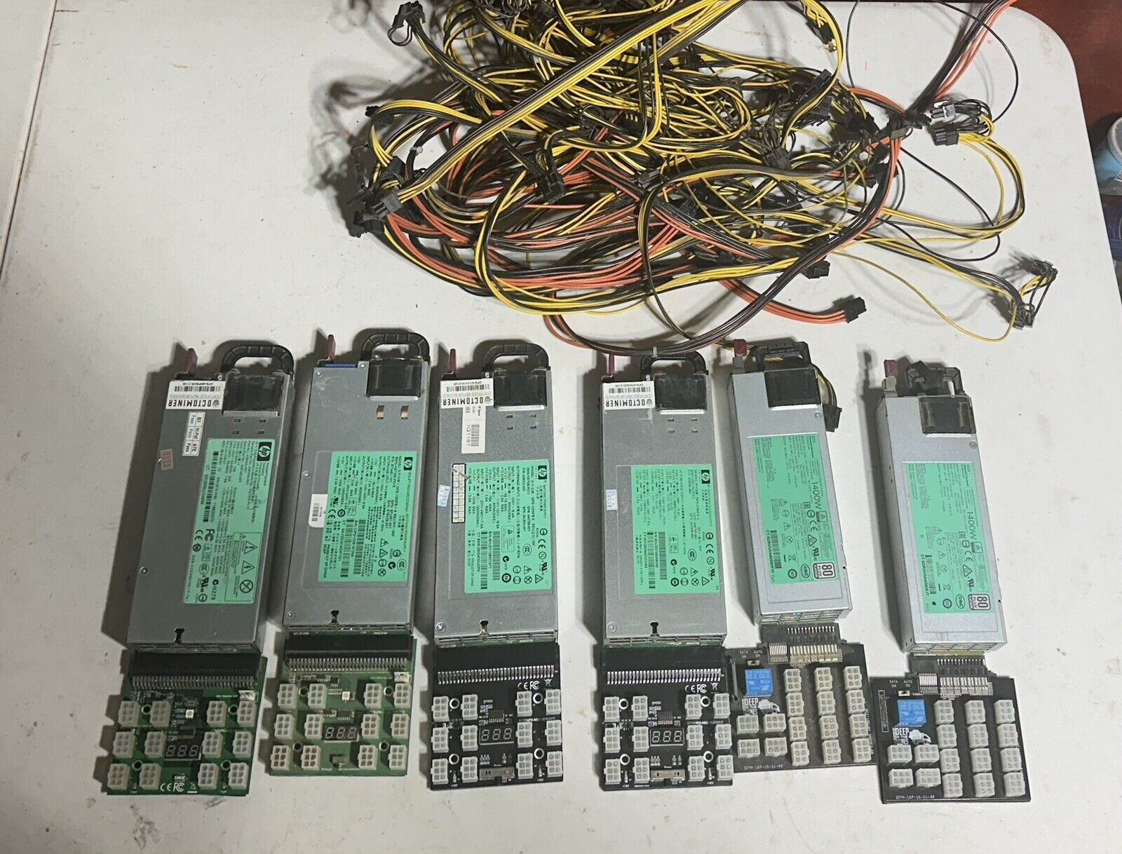 Lot Of 5 HP Server Psus 1200w And 1400w With Breakout Boards And Wires