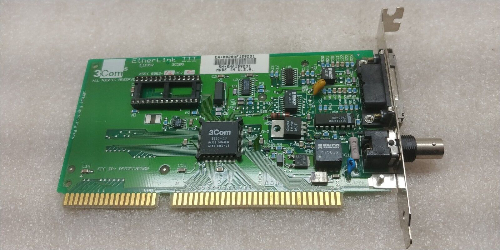 3COM EtherLink III 3C509-COMBO ISA Ethernet Card RJ45 / Coax / BNC Vtg 1992 F SH