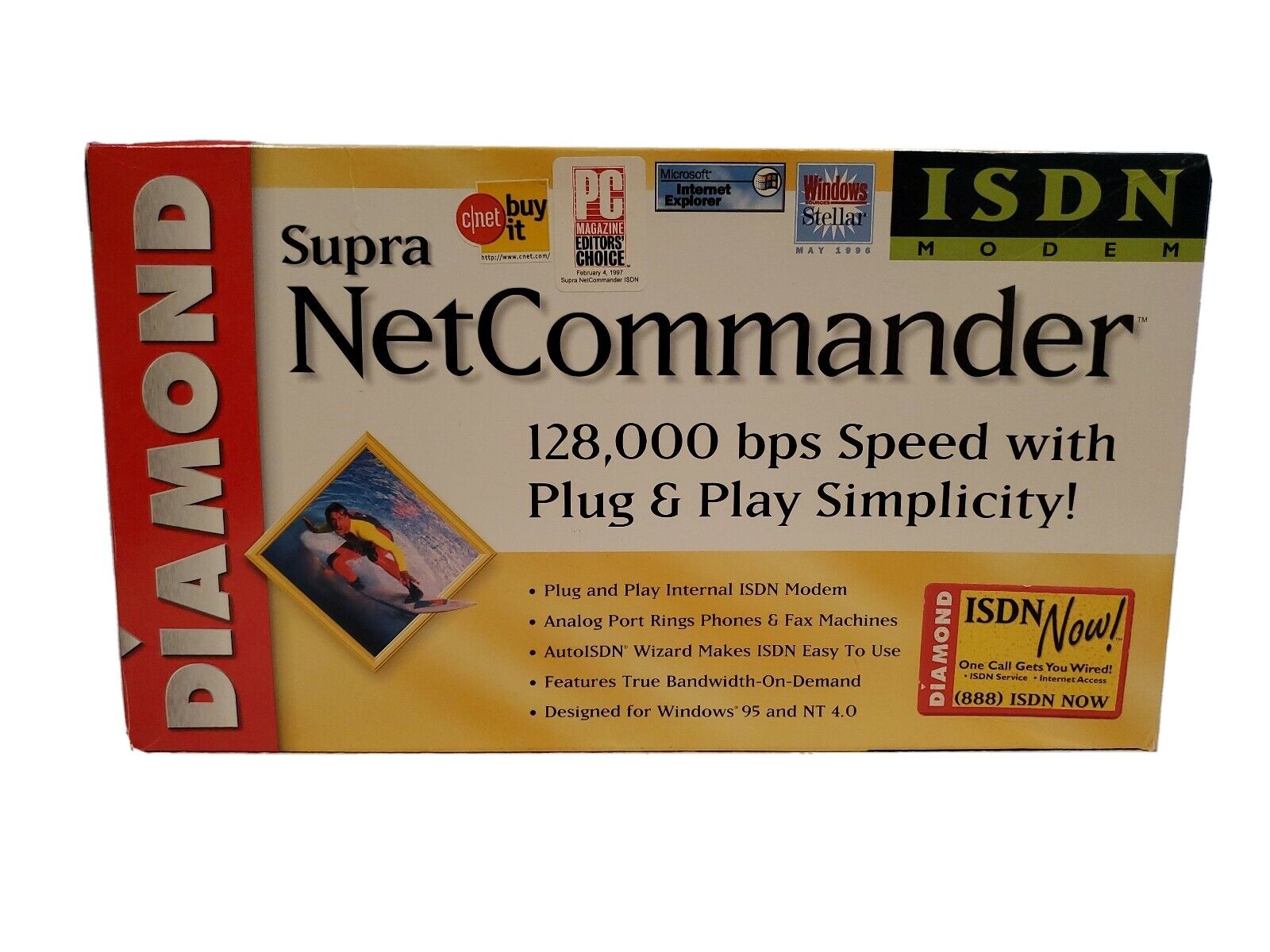 Diamond Supra Netcommander 128k bps ISDN Modem - Vintage Win95 NT 4.0 ISA