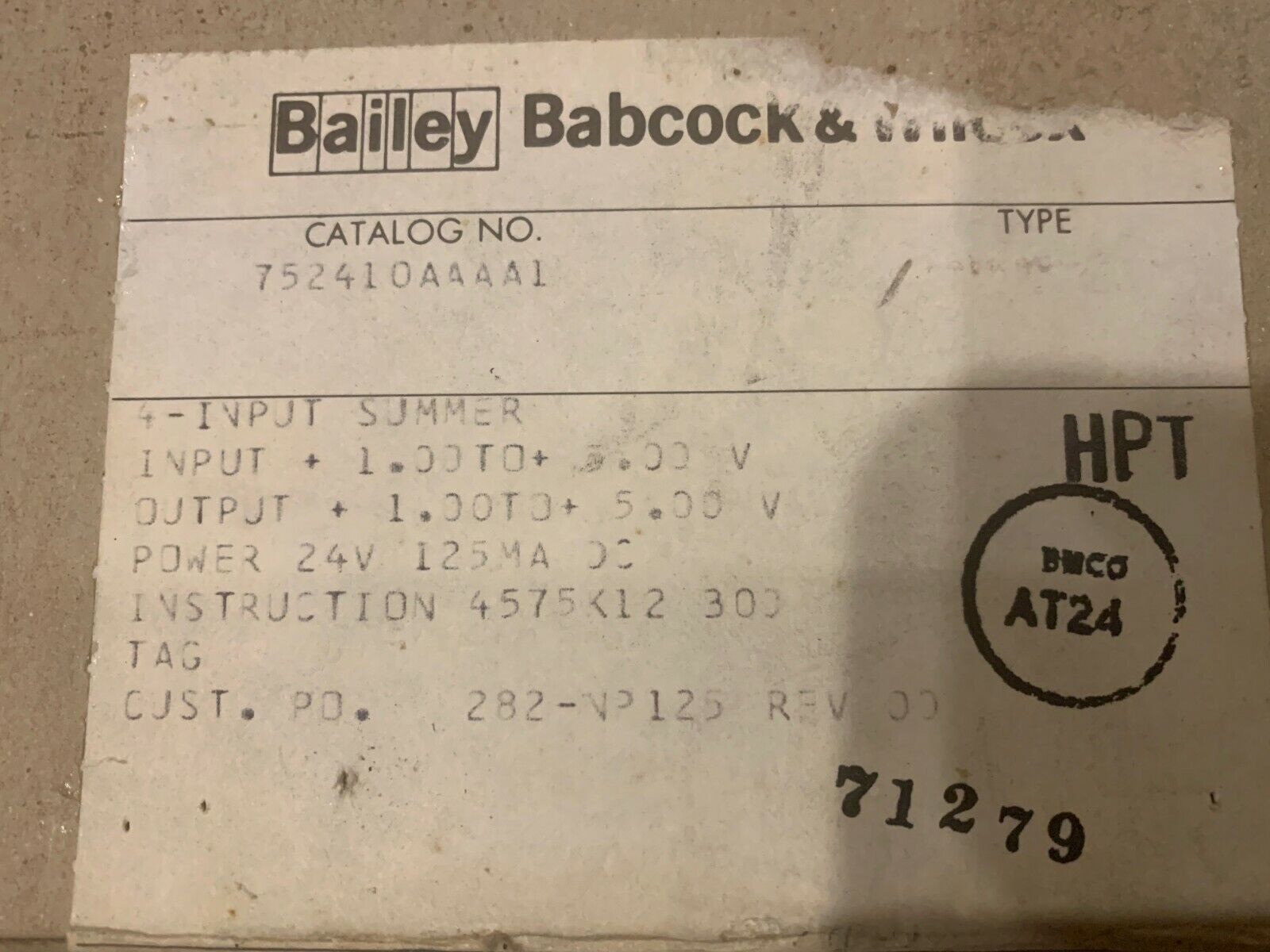 Bailey 50-752410AAAA1 Babcock Wilcox 4-Input Summer Module 