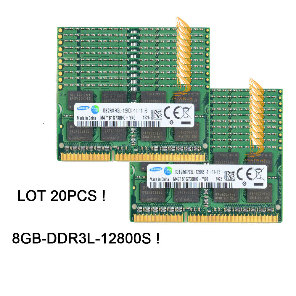 LOT Samsung 20x 8GB 2RX8 PC3L-12800S DDR3 1600MHZ 1.35V SODIMM RAM Memory 160GB