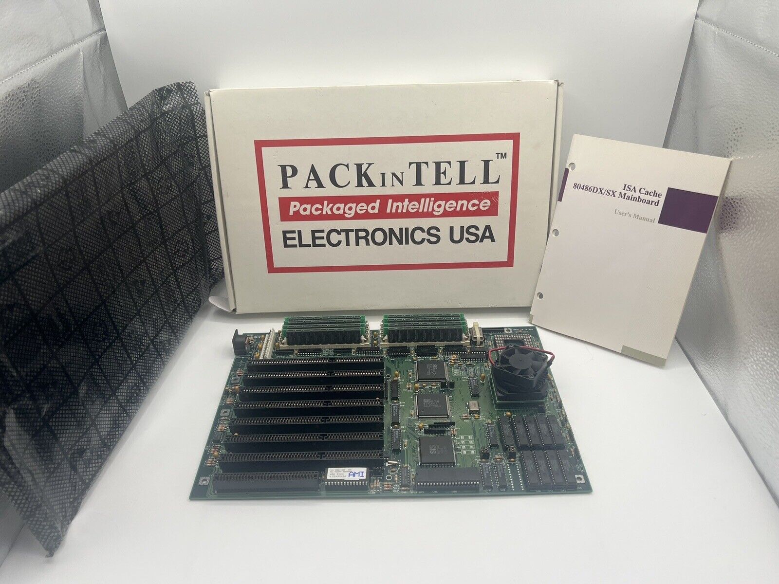 Vintage 1994 486DX4-100 Computer Mainboard 100MHz 256KB  With CPU,Fan 32MB RAM