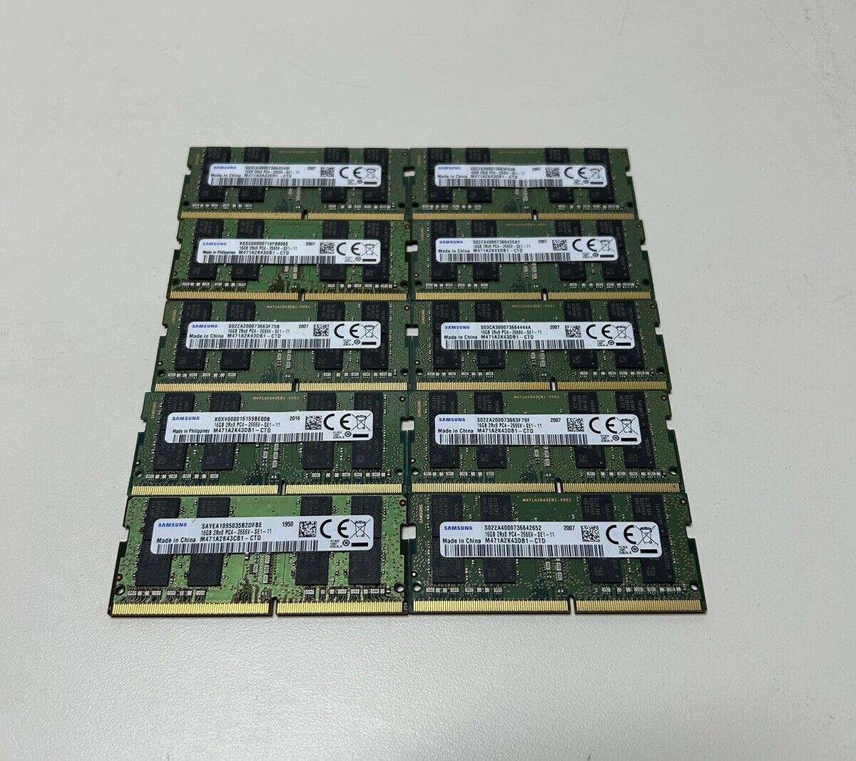 Lot of 10 Samsung 16GB DDR4 2RX8 PC4-2666V Laptop Ram SODIMM Memory