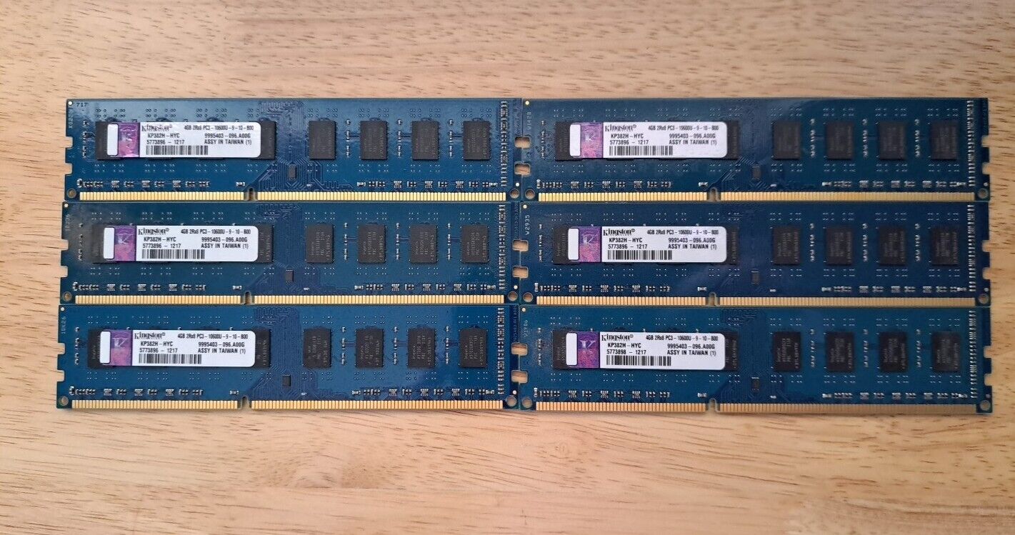 Lot Of 6 Kingston 4GB KP382H-HYC 1333MHz DDR3 RAM Memory PC3-10600U 2Rx8. #X495