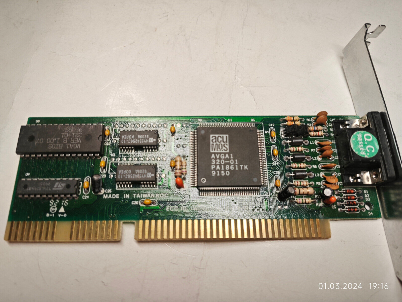 1992 ISA VGA CARD IWLVGAADAPTER1V1 AcuMOS AVGA1 320-01 512 KB DRAM 286 386 486