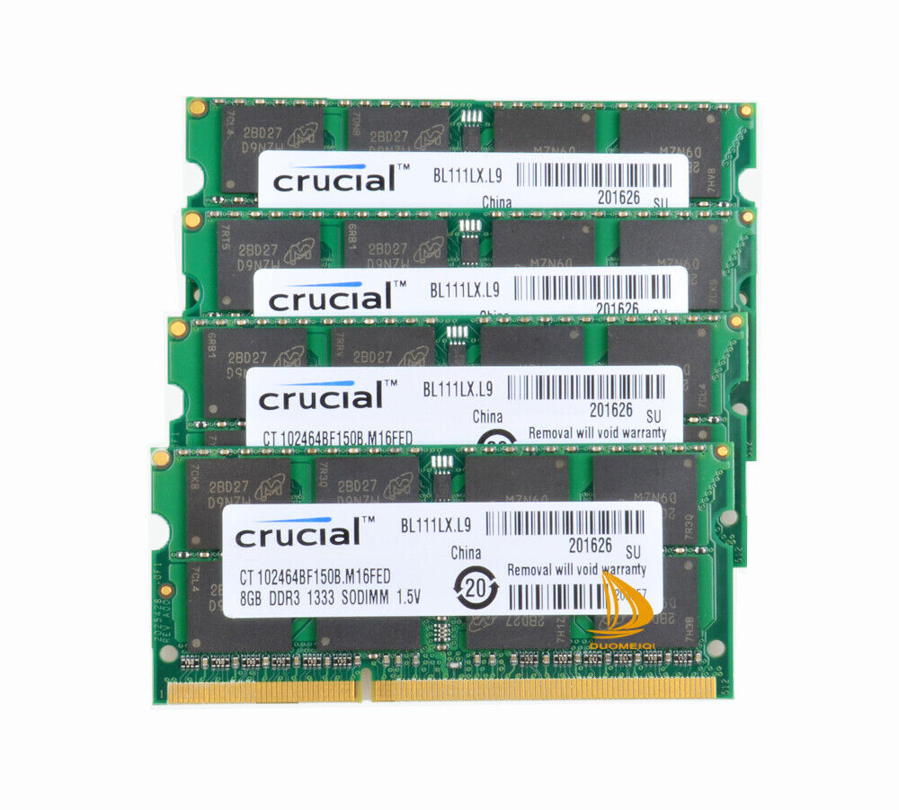 32GB Crucial 4X8GB 2Rx8 PC3-10600S DDR3-1333Mhz RAM Laptop Memory F iMac 27 2011