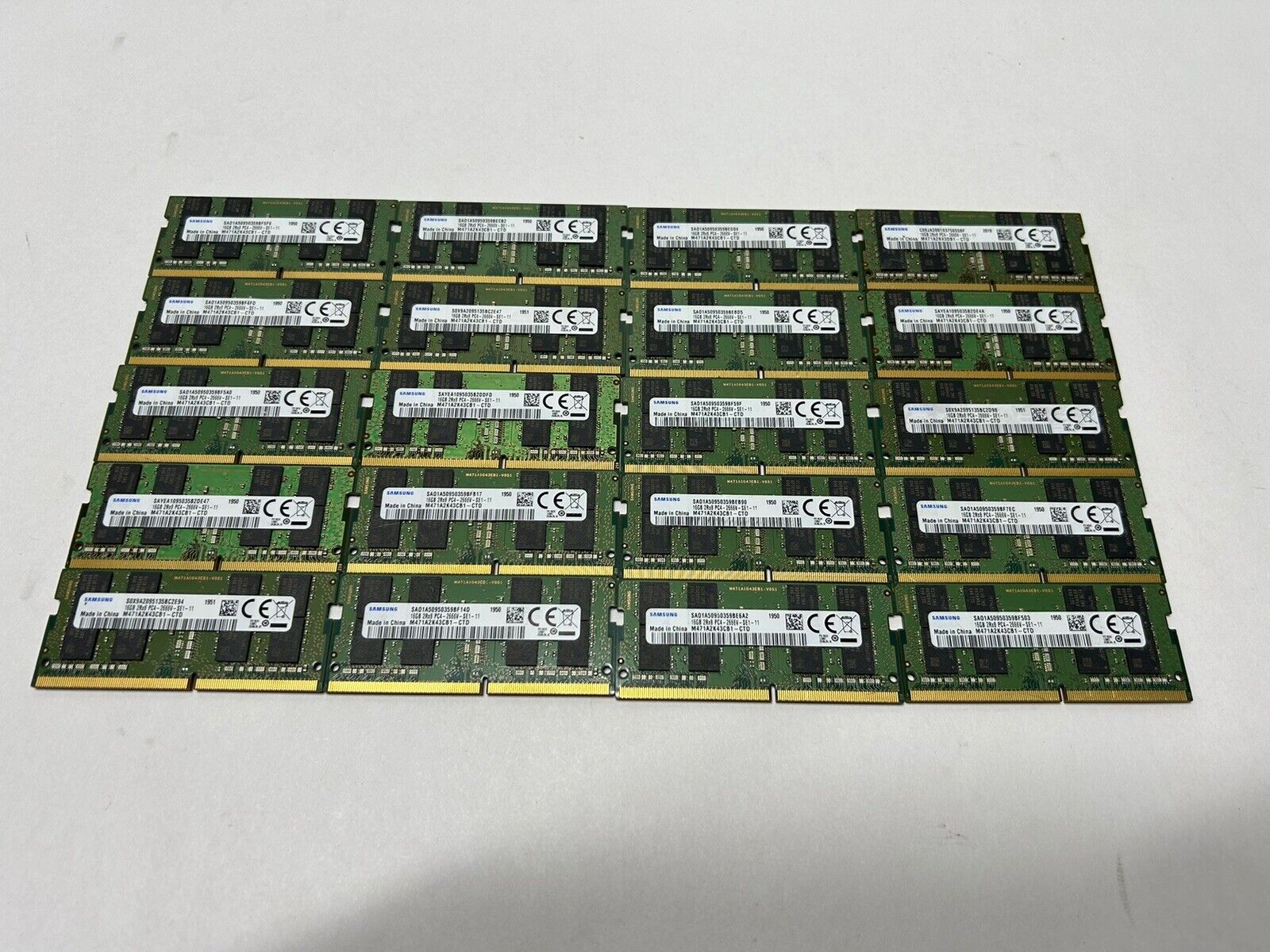 Lot of 20 Mixed Samsung 16GB DDR4 2RX8 PC4-2666V Laptop RAM SODIMM Memory