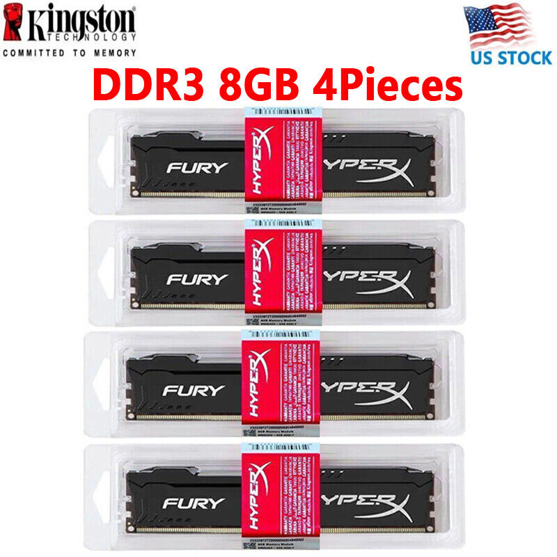KINGSTON HyperX FURY DDR3 32GB KIT 4x8GB 1866 PC3-14900 Desktop RAM Memory DIMM 