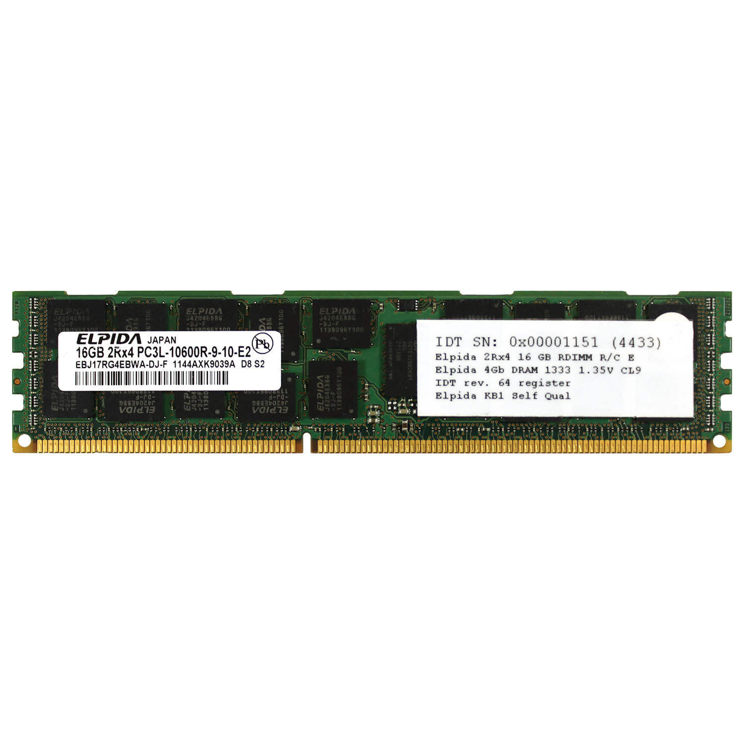 Elpida EBJ17RG4EBWA-DJ-F 16GB DDR3 10600R 1333Mhz 1.35v 2rx4 Server Memory Ram