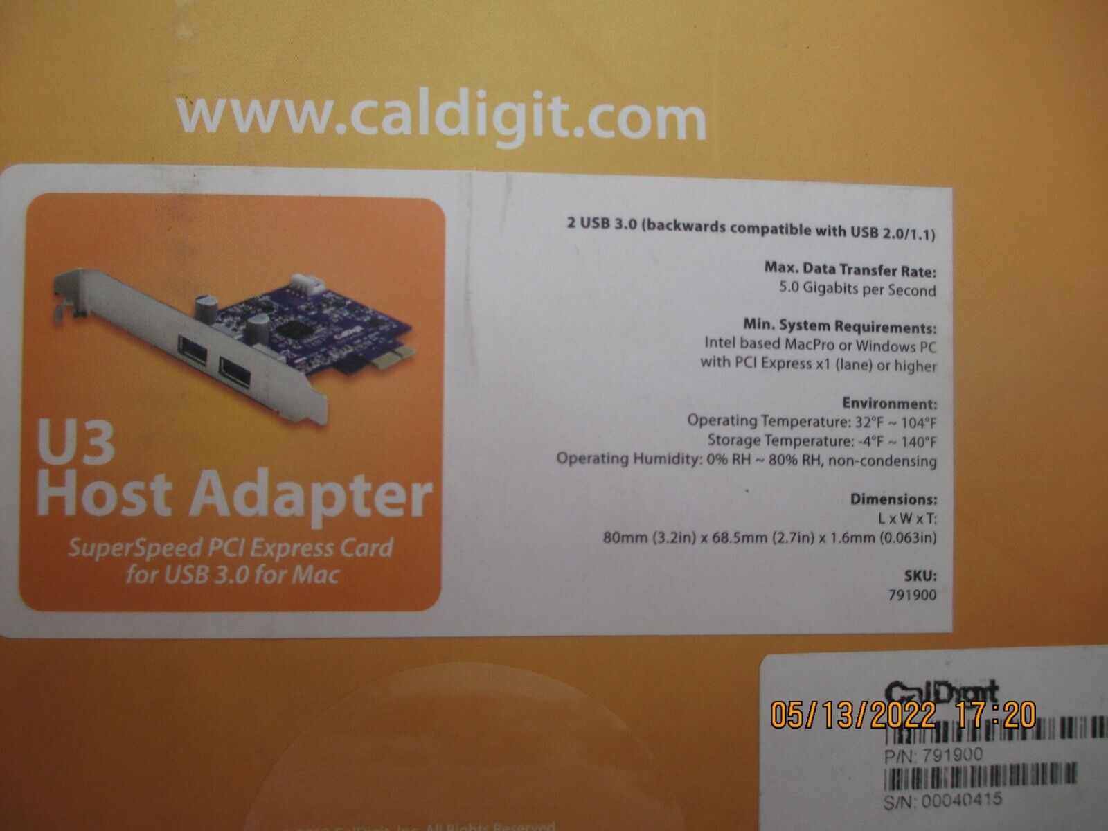 CALDIGIT U3 3.0 Superspeed Host Adapter ~ Zero Hours ~ With Disc