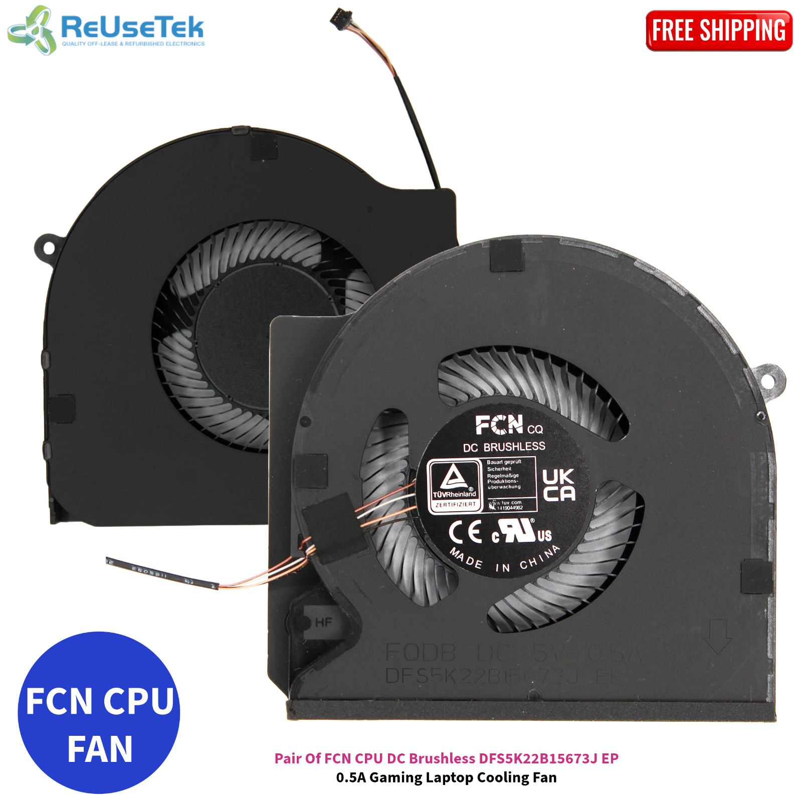Pair Of FCN CPU DC Brushless DFS5K22B15673J EP 0.5A Gaming Laptop Cooling Fan