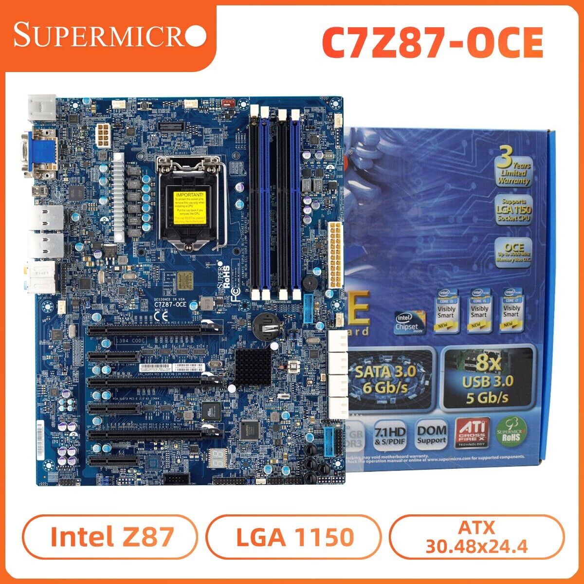Supermicro C7Z87-OCE Motherboard ATX Intel Z87 LGA1150 DDR3 SATA3 HDMI SPDIF+BOX