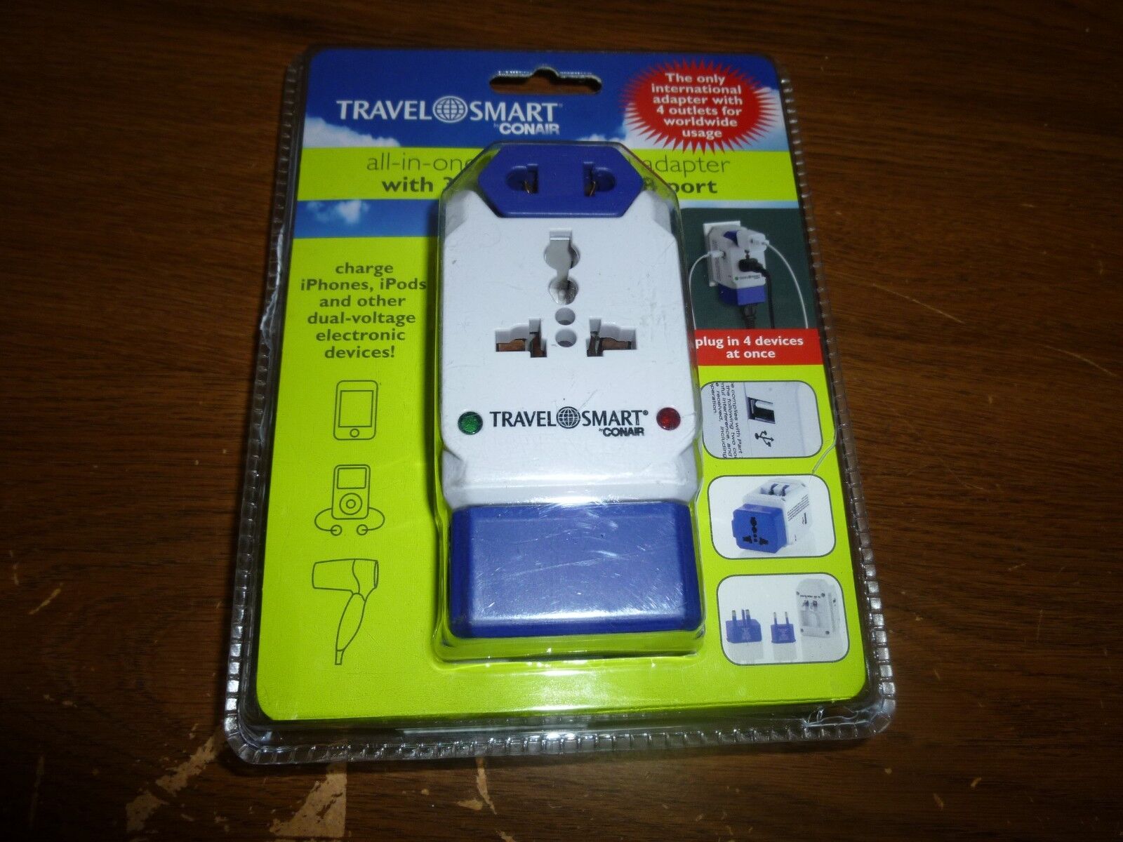 New Conair TS238AP Travel Smart 3Outlets All-in-One Adapter w/USB - US Europe UK