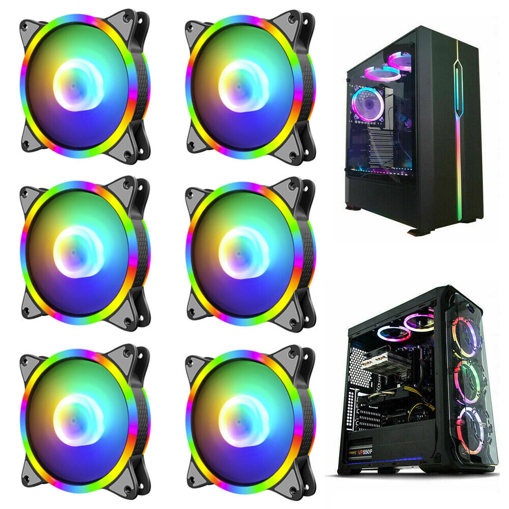 3 6 9X 120mm RGB LED PC Fan Computer Case Cooling Fan Quiet Colorful Black Frame
