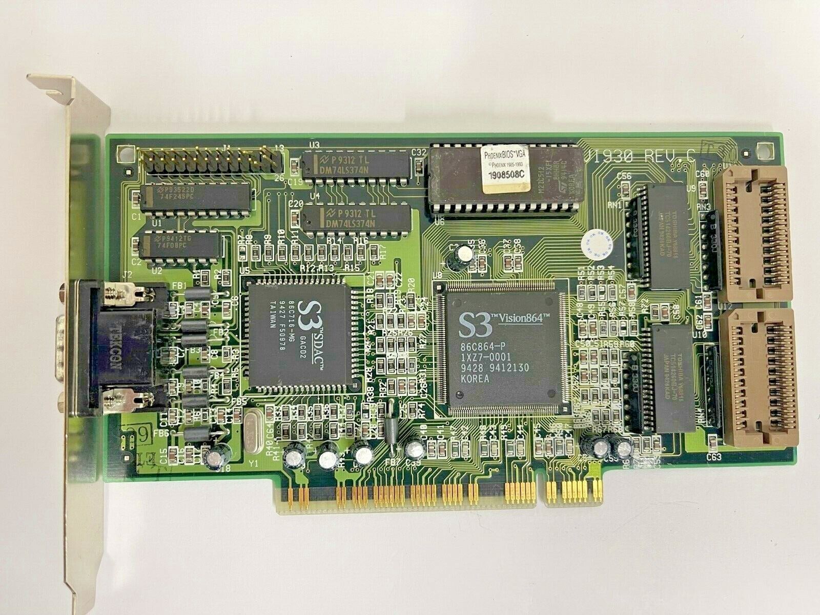 RARE VINTAGE S3 VISION864 VI930 REV C 1 MB EXP 2 MB PCI VGA CARD MXB32