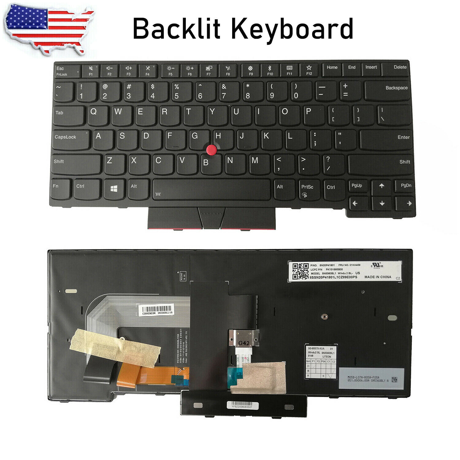 For Lenovo Thinkpad T470 T480 Backlit Keyboard 01AX569 01AX487 SN20P41801 Black