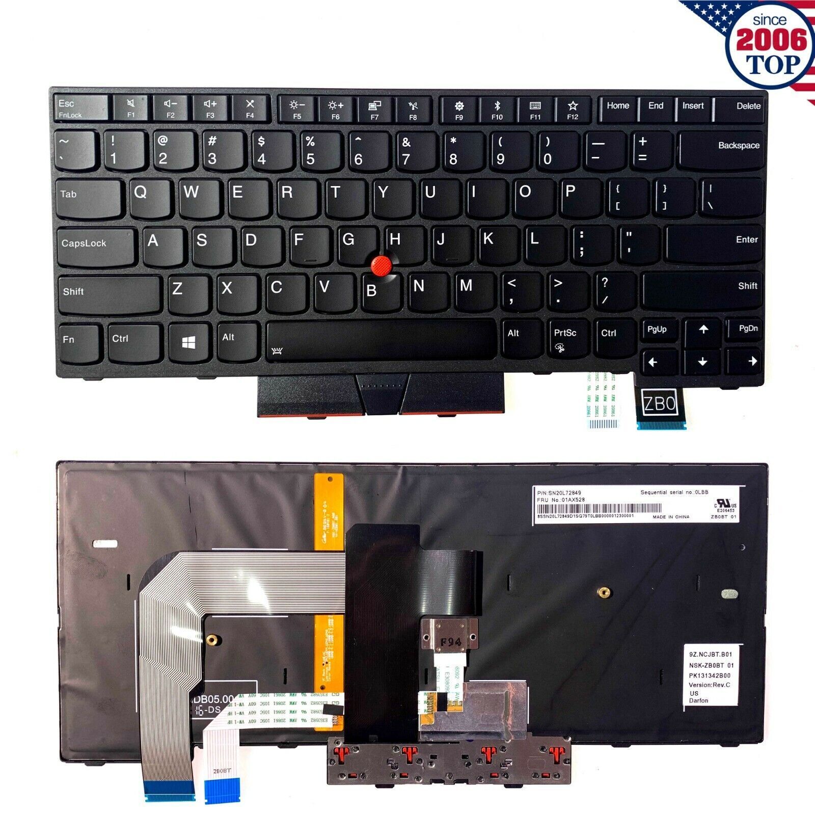 Origina US Keyboard Backlit For Thinkpad IBM Lenovo T470 T480 01HX459 01AX569