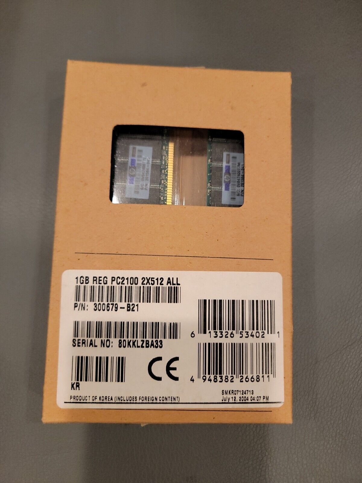 HP Server RAM 1GB 2x512MB  PC2100R #300679-B21 - New Hp Sealed
