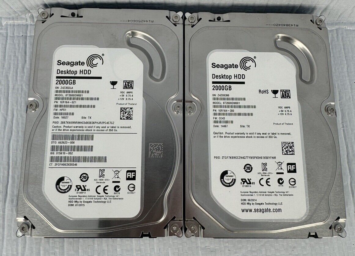 Lot Of 2 Seagate Desktop Hard Drive 2000GB HDD ST2000DM001 7200RPM