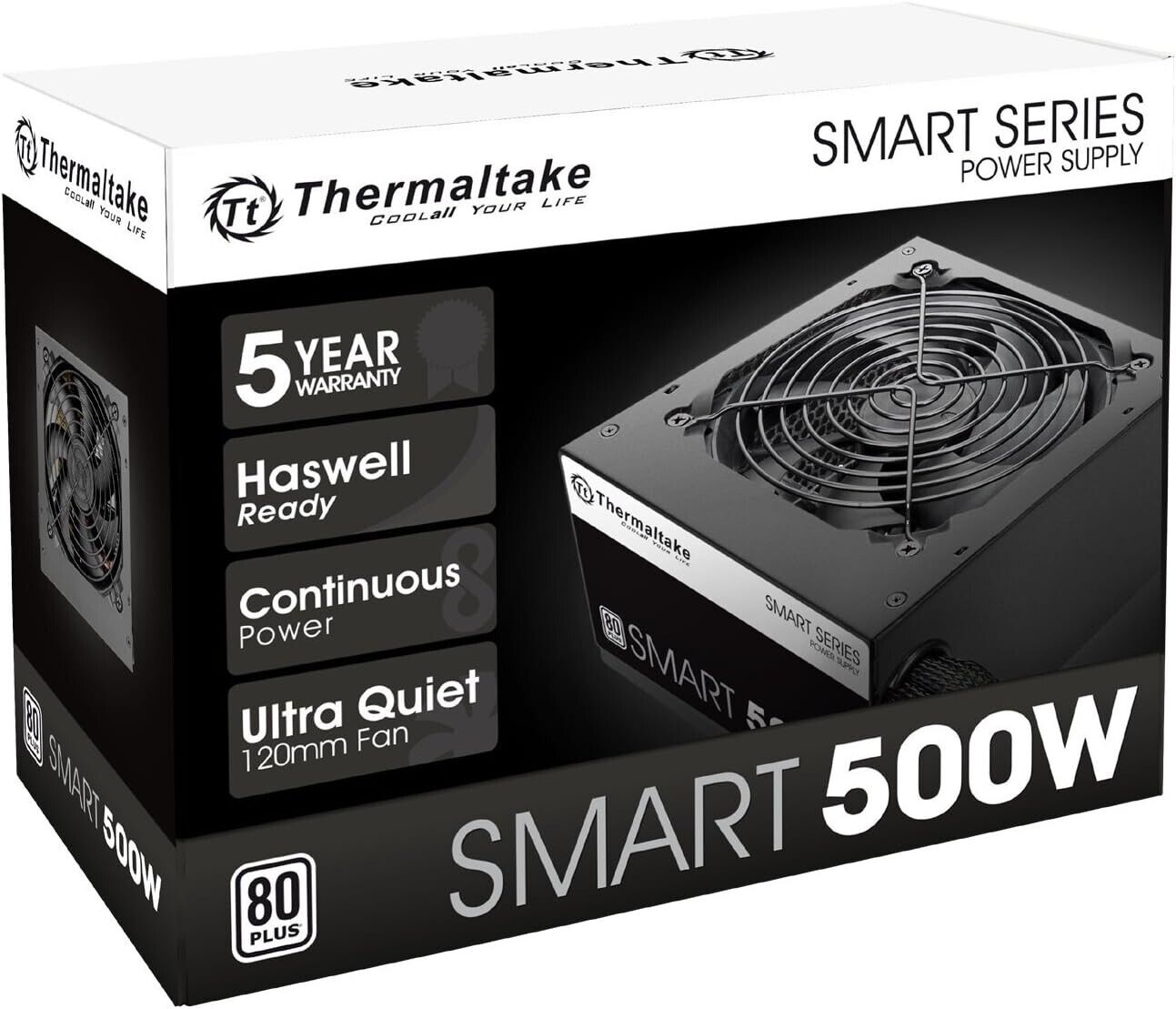 Thermaltake Smart Series 500W 80+ White Certified PSU, Cont Pwr, 120mm ATX 12V