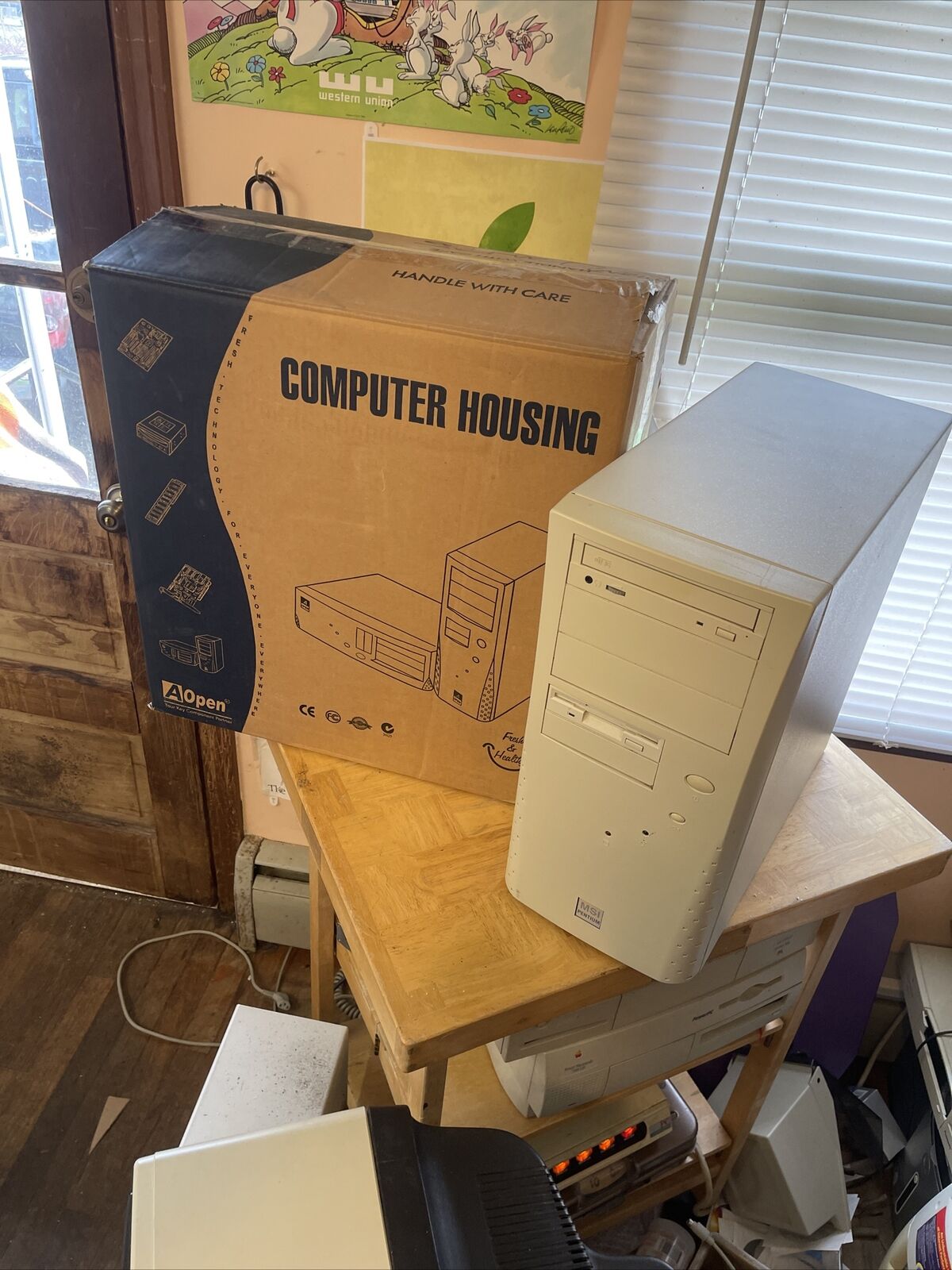 Vintage AOpen Beige Mid-Tower AT PC Computer Case w Power Supply HX 45 w box