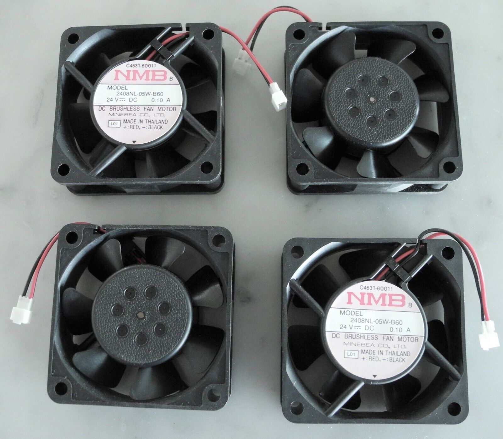 QTY 4, NMB2408NL-05W-B60, 60mm x 60mm x 20mm, 24V DC, 0.10 A, 2-wire Fan