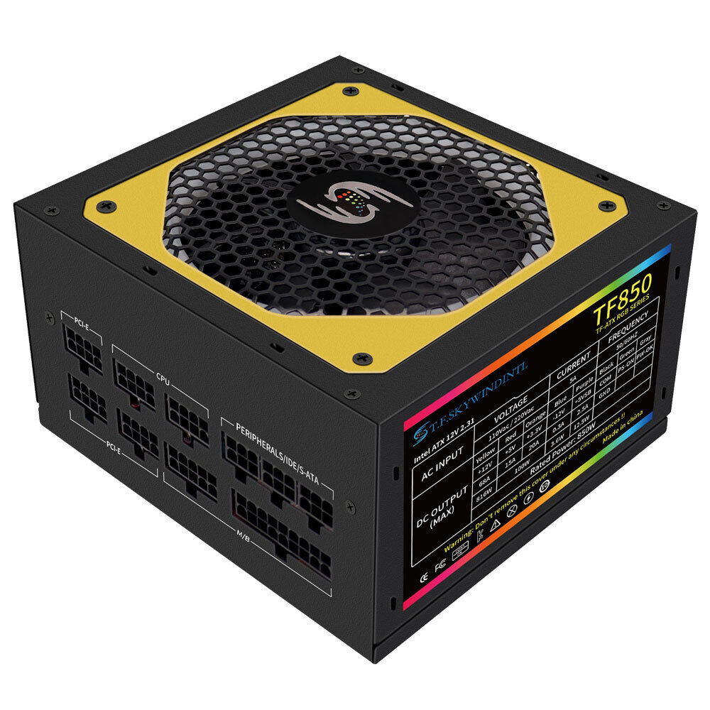 850W Gaming Computer Power Supply PC PSU Low Noise Fan LED RGB ATX Fully Modular