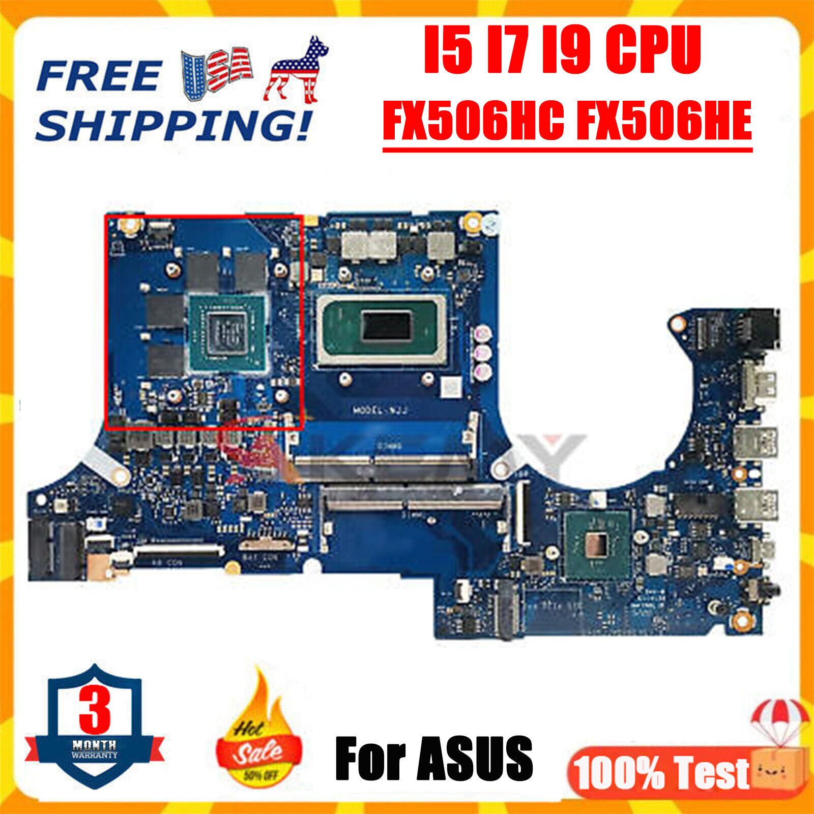 For ASUS FX706 FX706HE FX506HC FX506HE DA0NJJMBAF0 Motherboard I5 I7 I9 CPU