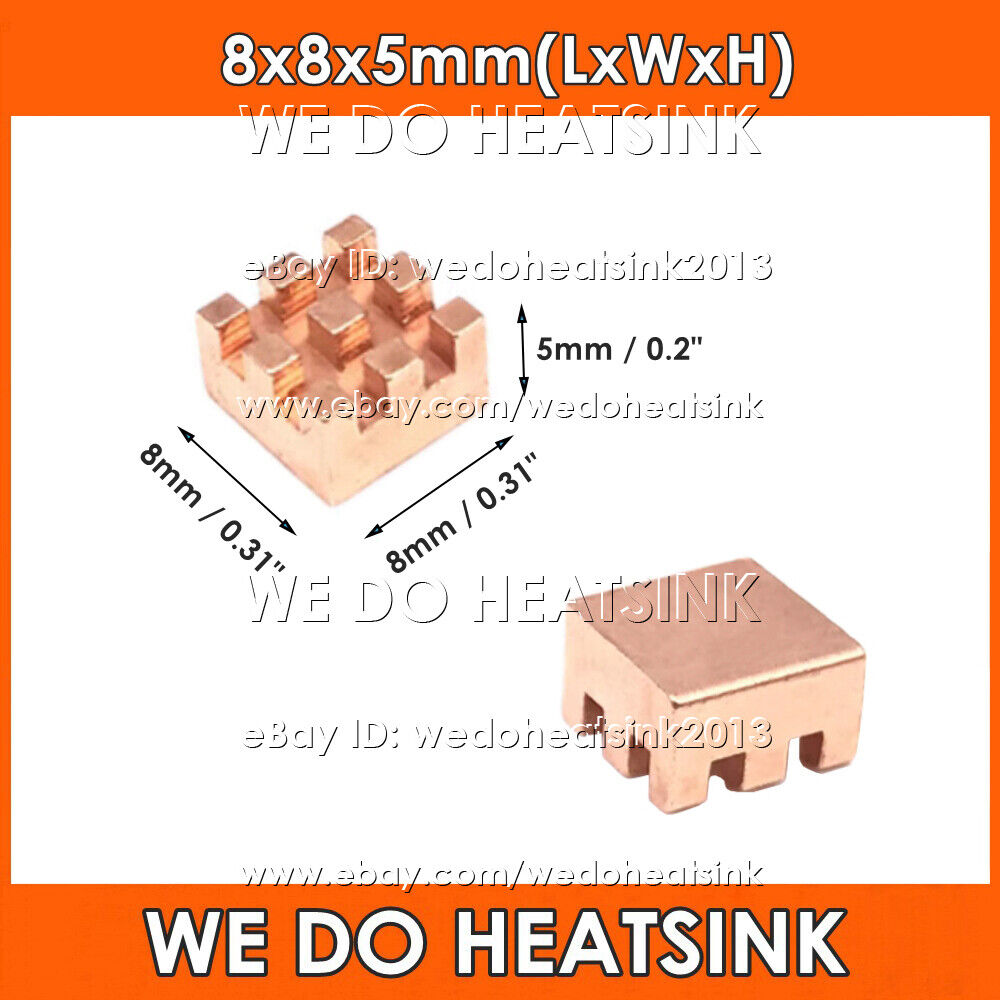 Small Pure Copper 8x8x5mm  Copper Heatsink Radiator Cooler With or Without Tape