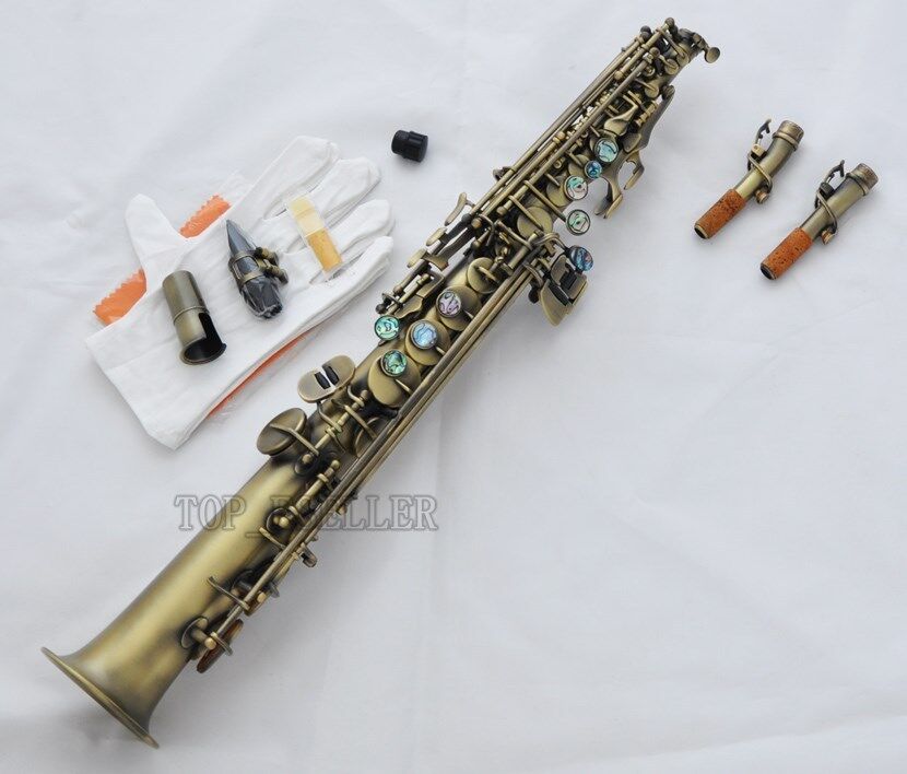 Antique Straight Soprano Saxophone Bb Sax Ablone Shell High F#, G 2 Necks NEW 