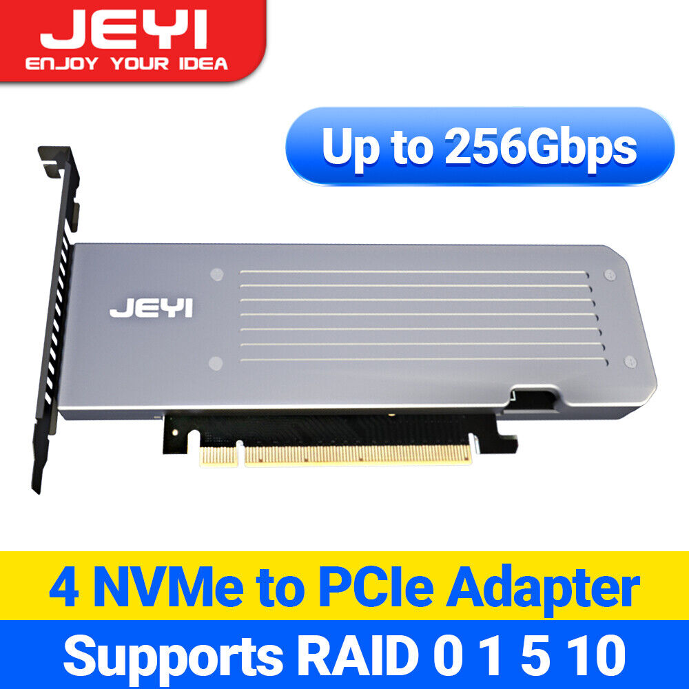 JEYI 4 NVMe SSD to PCIe 4.0 Expansion Card With Heatsink, 256Gbps M.2 Adapter