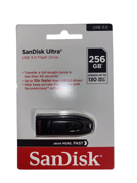 SanDisk SDCZ48-256G-AW46 256GB 130MB/s Ultra USB 3.0 Flash Drive **NEW/SEALED**
