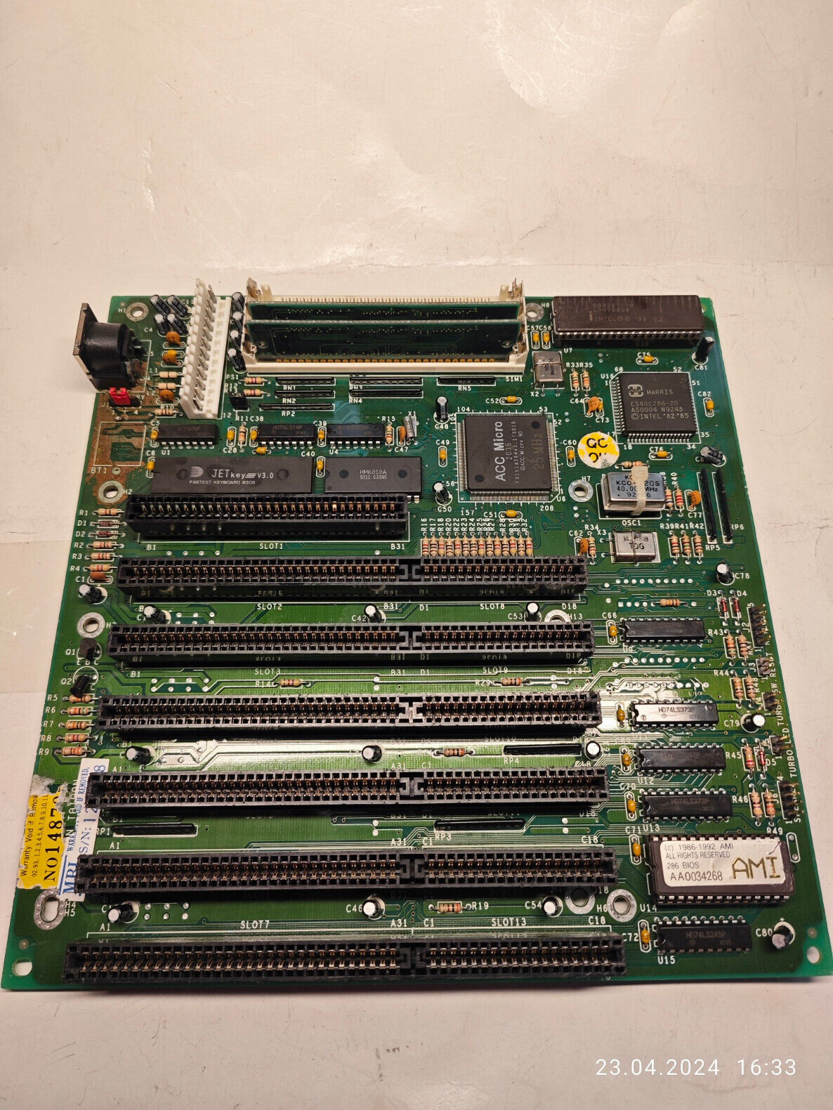 Rare Unidentified 286 Motherboard ACC Micro 2036, Harris 20 Mhz + FPU & 2 MB RAM